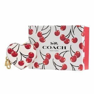 Boxed Cherry Print Leather Heart Coin Purse
